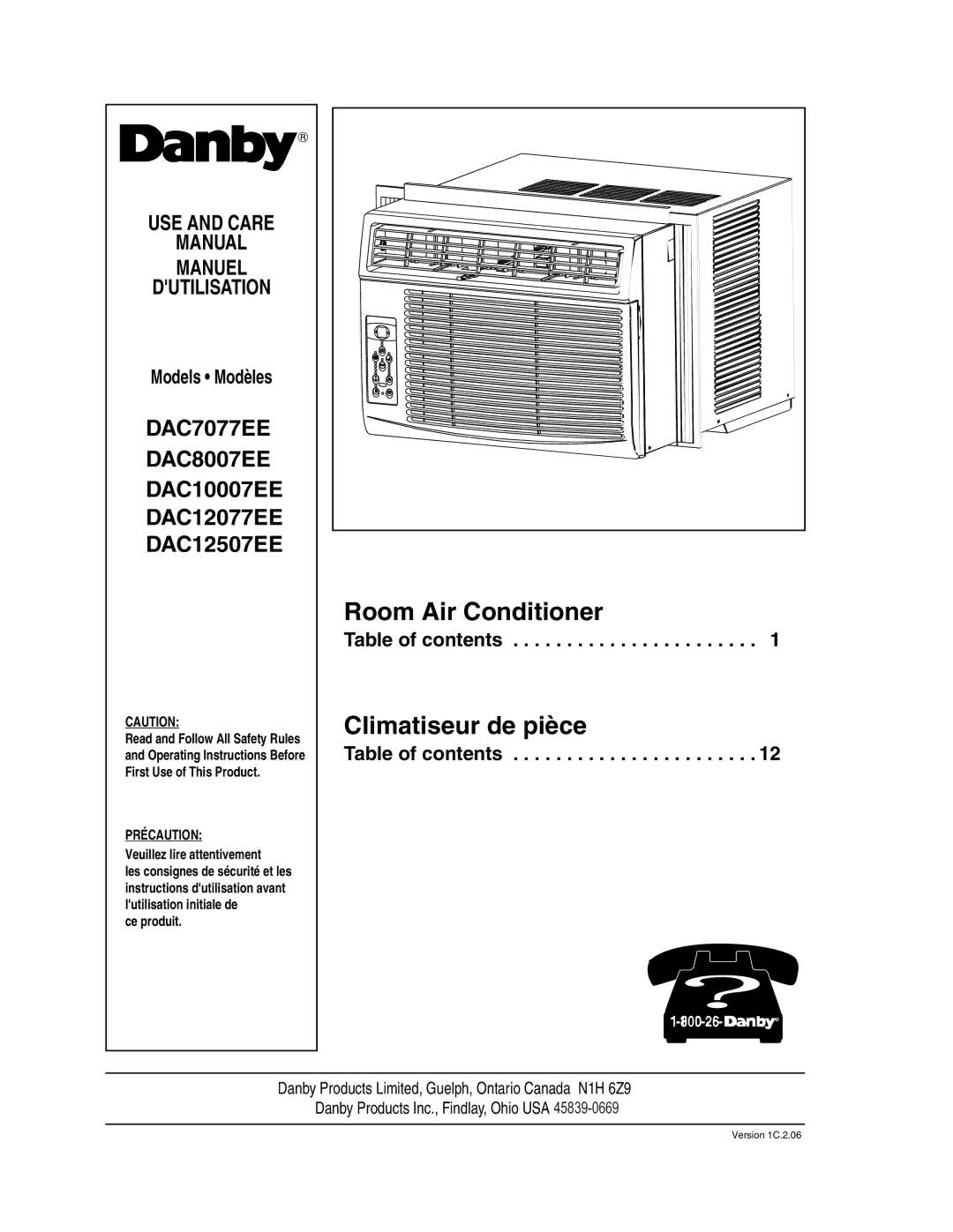 Danby DAC12507EE, DAC8007EE, dac12077ee, DAC7077EE, dac10007ee manuel dutilisation Room Air Conditioner 