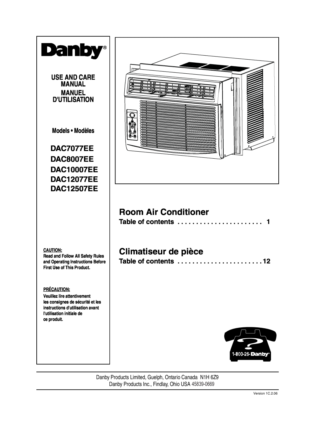 Danby DAC12507EE manuel dutilisation DAC7077EE DAC8007EE DAC10007EE DAC12077EE, Models Modèles, Room Air Conditioner 