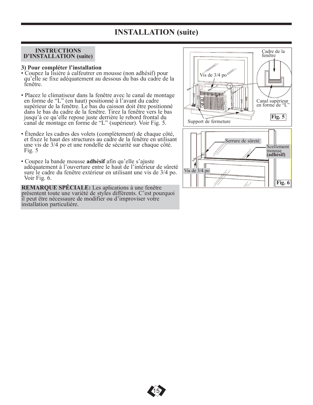 Danby DAC8010E, DAC10010E, DAC12010E warranty Instructions, ’INSTALLATION suite Pour compléter l’installation 