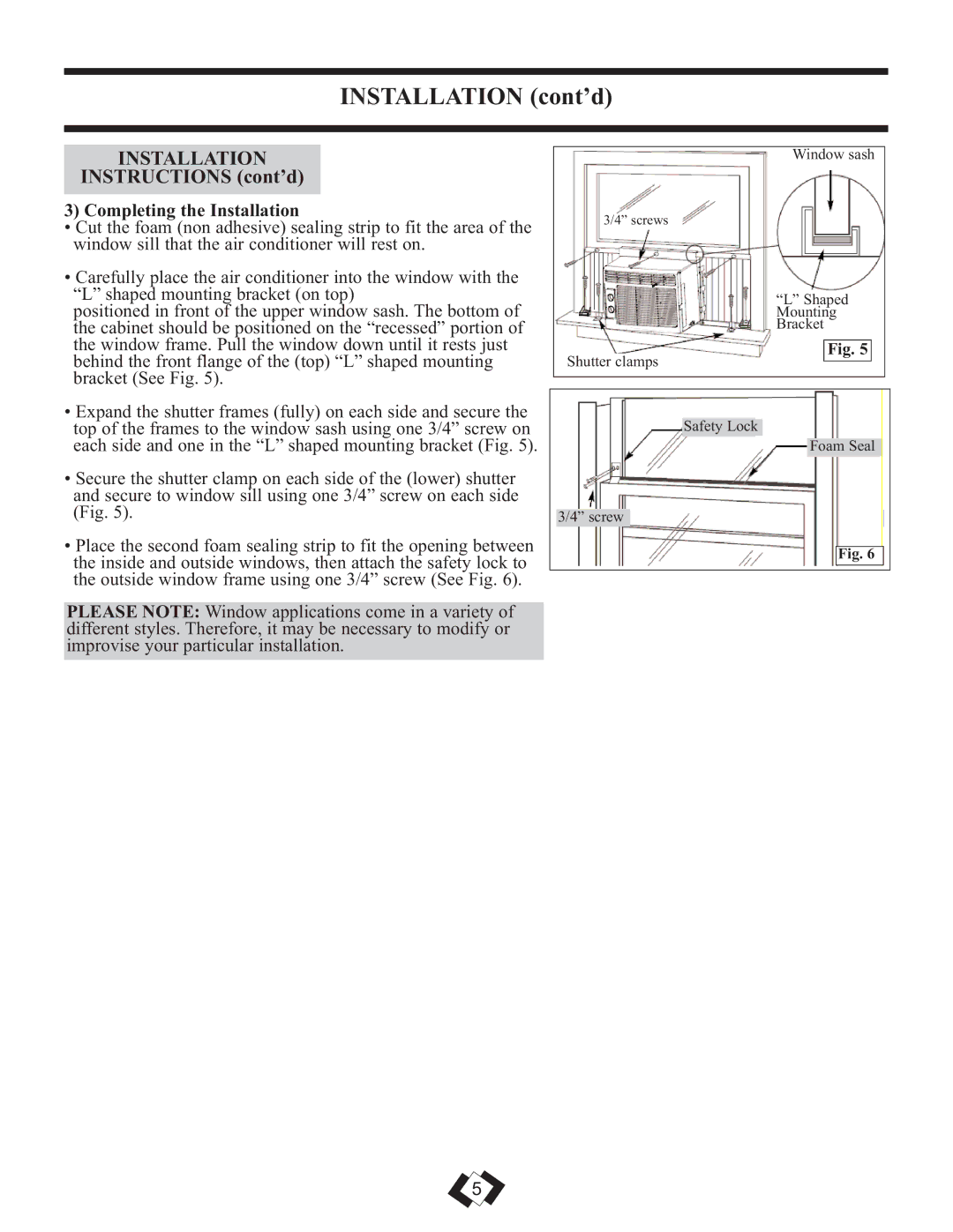 Danby DAC8010E, DAC10010E, DAC12010E warranty Completing the Installation 