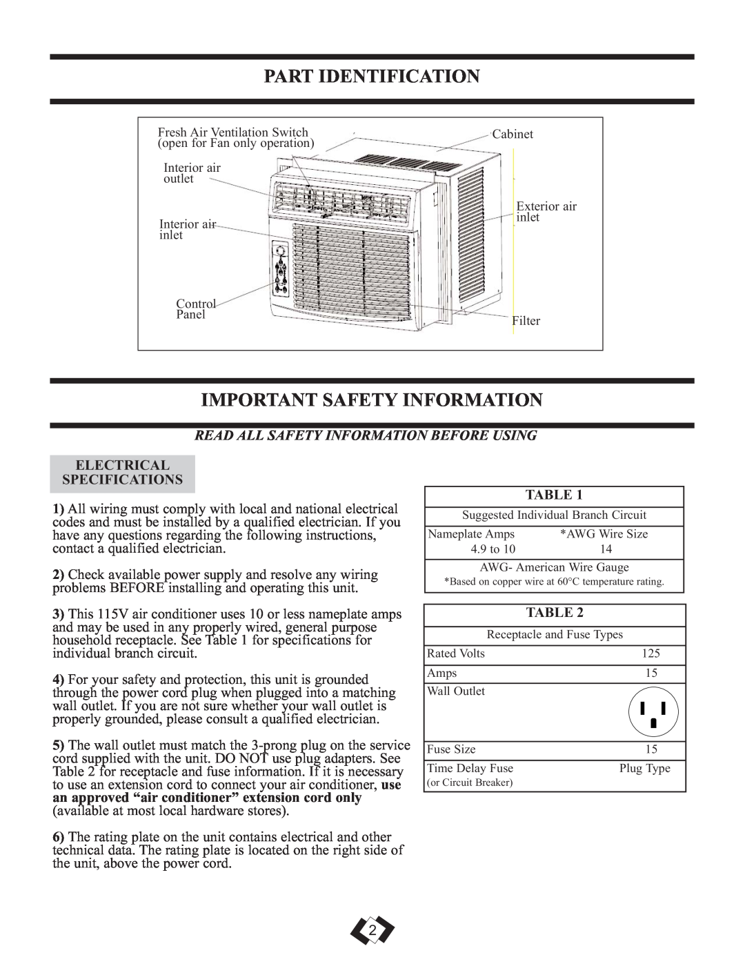 Danby DAC8010E, DAC10010E Part Identification, Important Safety Information, Read All Safety Information Before Using 