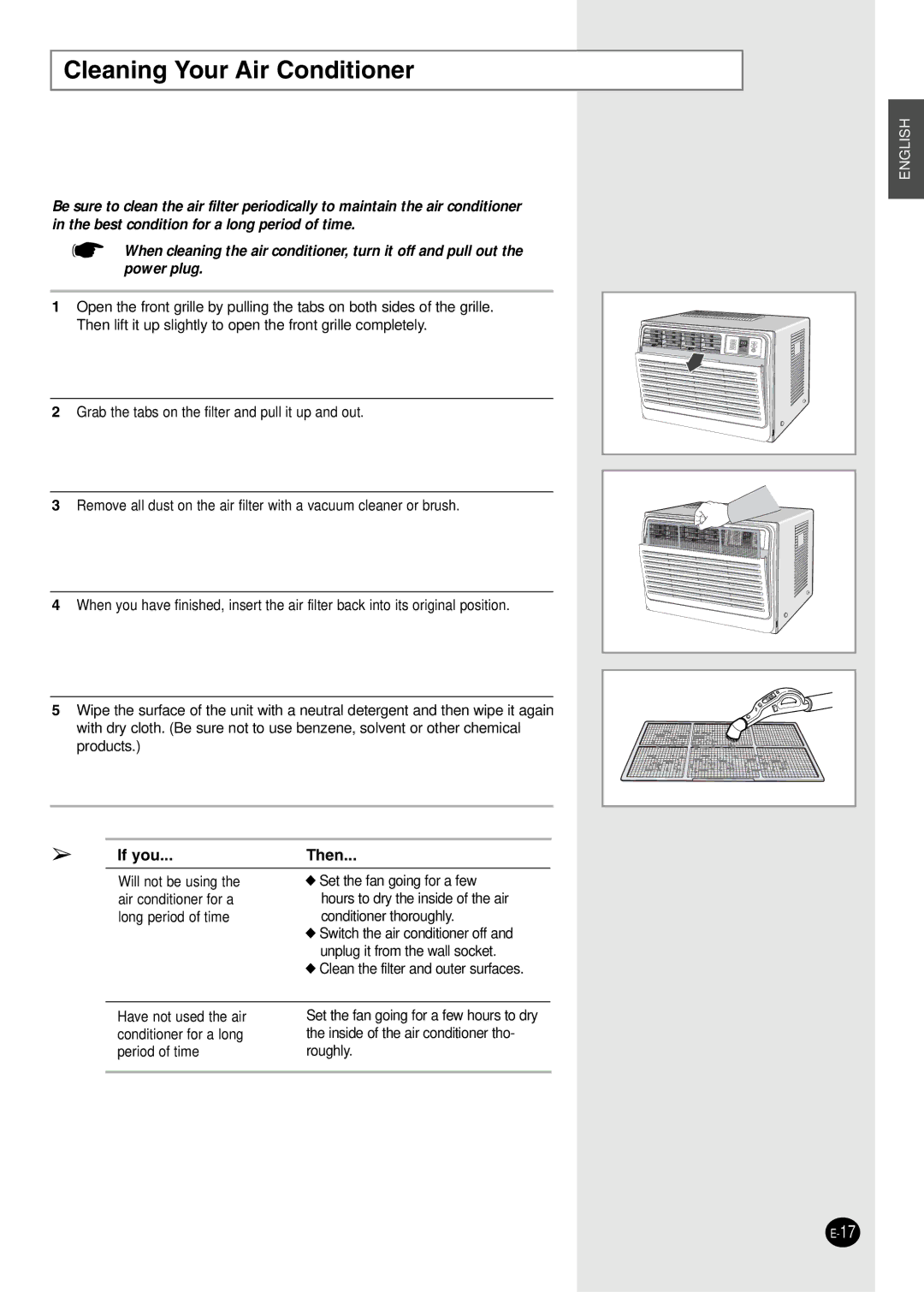 Danby DAC12344DE, DAC8404DE, DAC14004D, DAC18030 manuel dutilisation Cleaning Your Air Conditioner, If you Then 