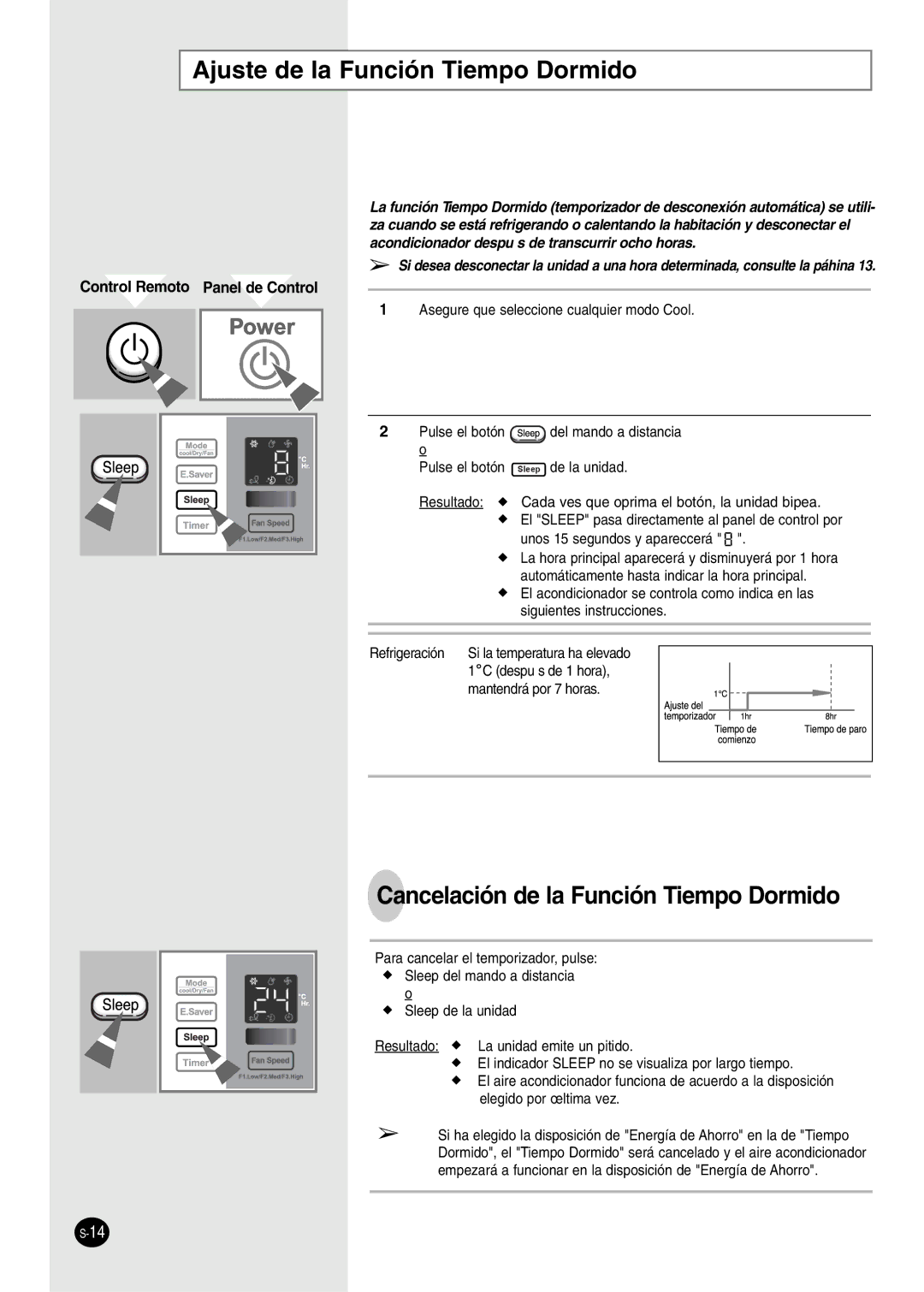 Danby DAC8404DE, DAC12344DE, DAC14004D Ajuste de la Función Tiempo Dormido, Cancelación de la Función Tiempo Dormido 