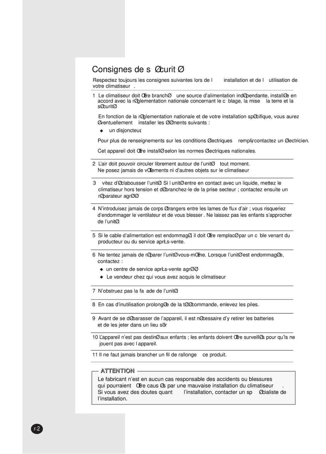 Danby DAC14004D, DAC8404DE, DAC12344DE, DAC18030 manuel dutilisation Consignes de sé curité 