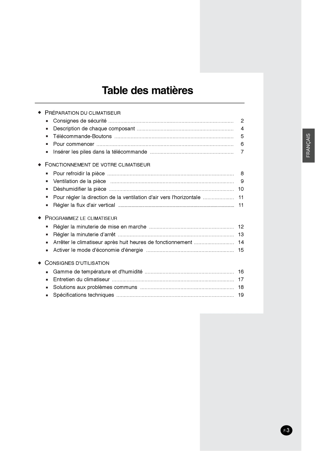 Danby DAC18030, DAC8404DE, DAC12344DE, DAC14004D manuel dutilisation Table des matières 