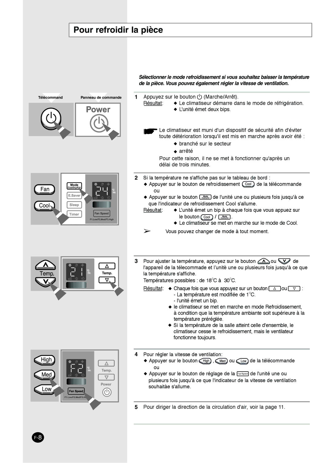 Danby DAC8404DE, DAC12344DE, DAC14004D, DAC18030 manuel dutilisation Pour refroidir la piè ce 