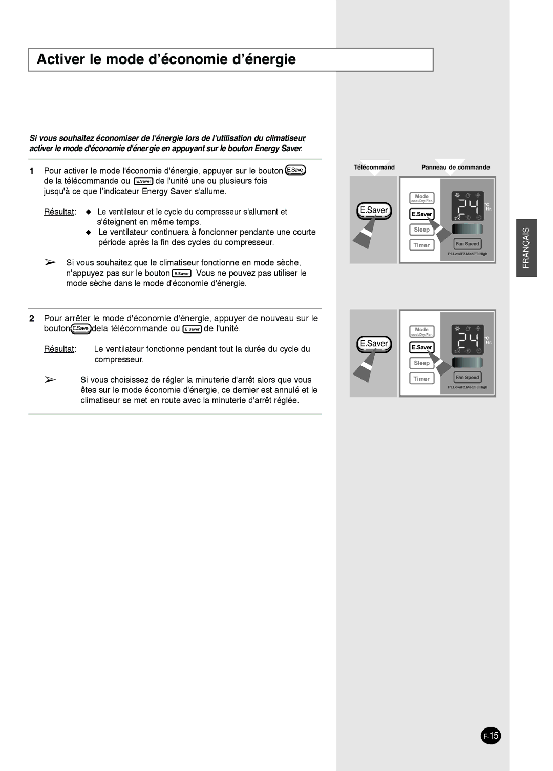 Danby DAC18030, DAC8404DE, DAC12344DE, DAC14004D manuel dutilisation Activer le mode d’é conomie d’é nergie 