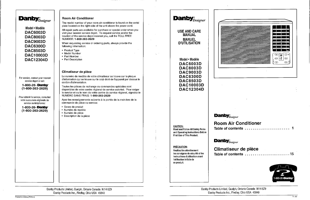 Danby DAC9003D, DAC8503D, DAC12304D, DAC8003D, DAC6003D, DAC6300D, DAC10003D manual 