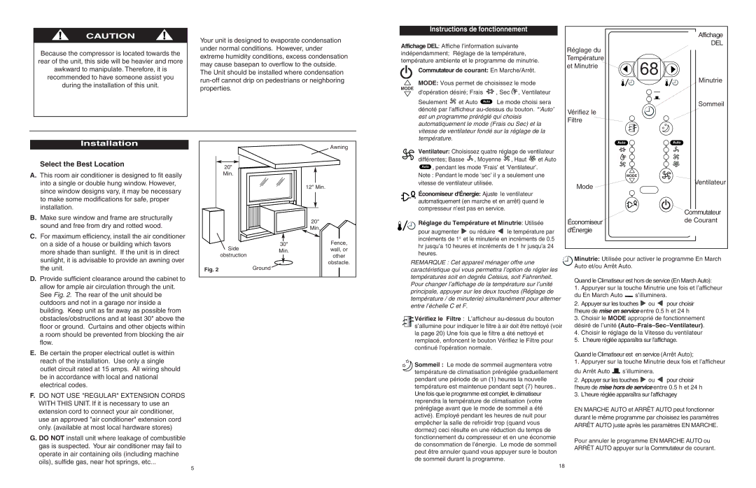 Danby DAC9006DE, DAC10560DE manuel dutilisation Select the Best Location, Instructions de fonctionnement 