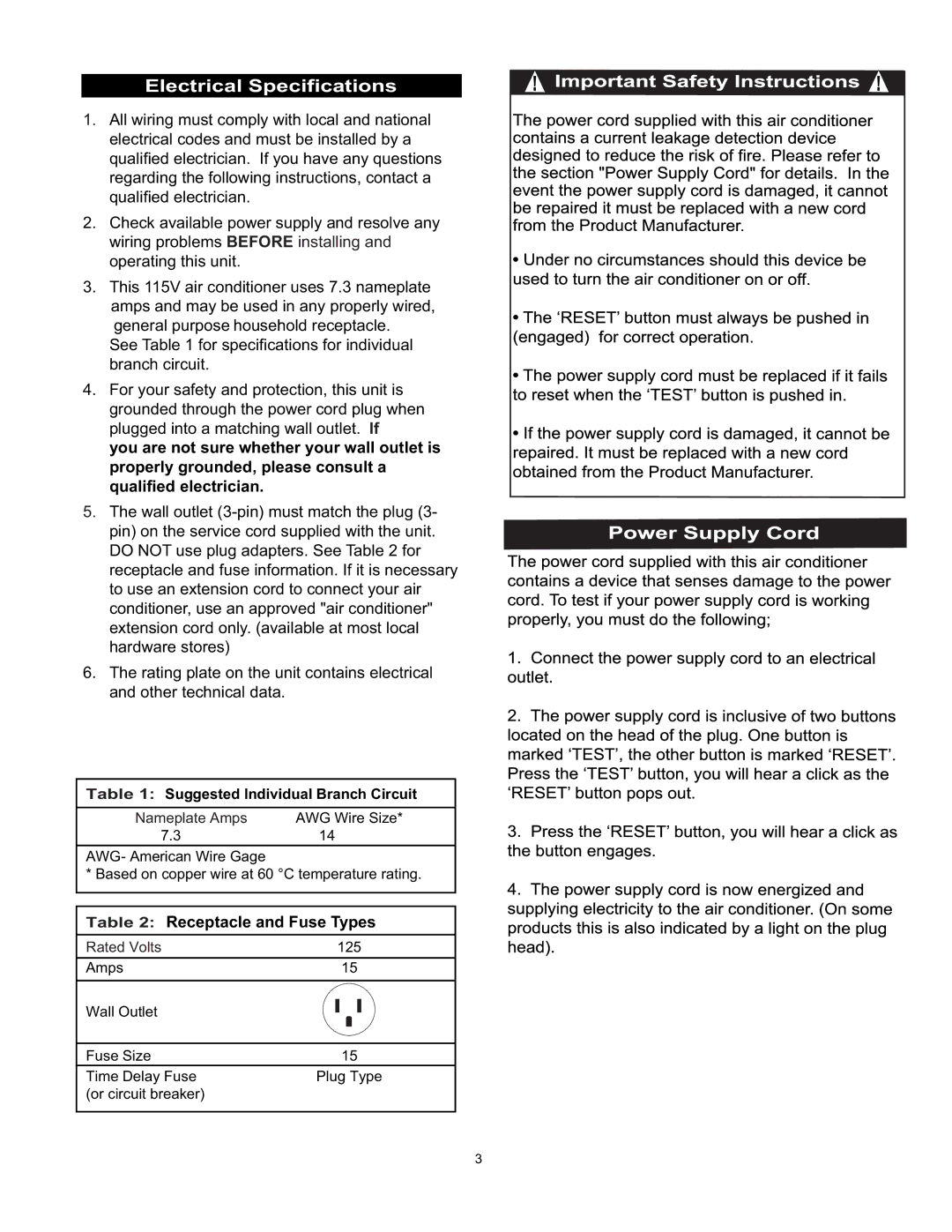 Danby DAC9007EE manual OHFWULFDO6SHFLILFDWLRQV, TxdolilhgHohfwulfldq, 7DEOH 5HFHSWDFOHDQGXVH7\SHV 