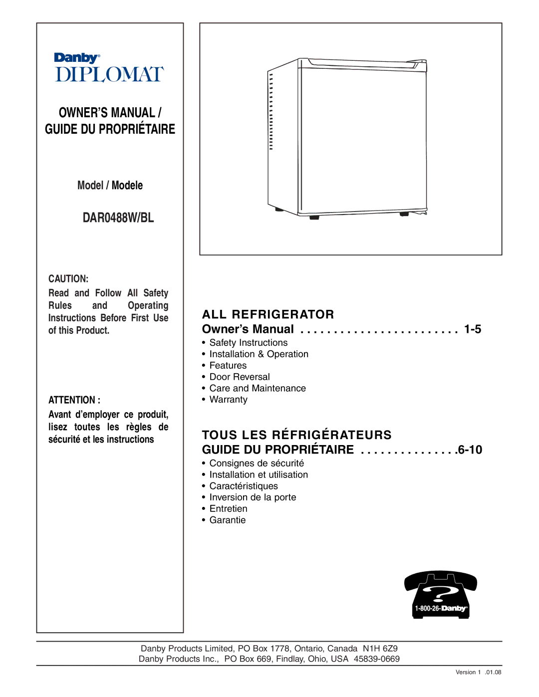 Danby DAR0488BL owner manual DAR0488W/BL 