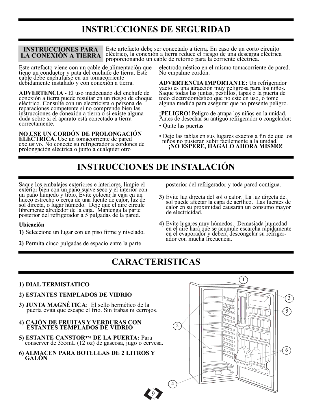 Danby DAR1102WE, DAR1102BSL Instrucciones DE Seguridad, Instrucciones DE Instalación, Caracteristicas, Instrucciones Para 