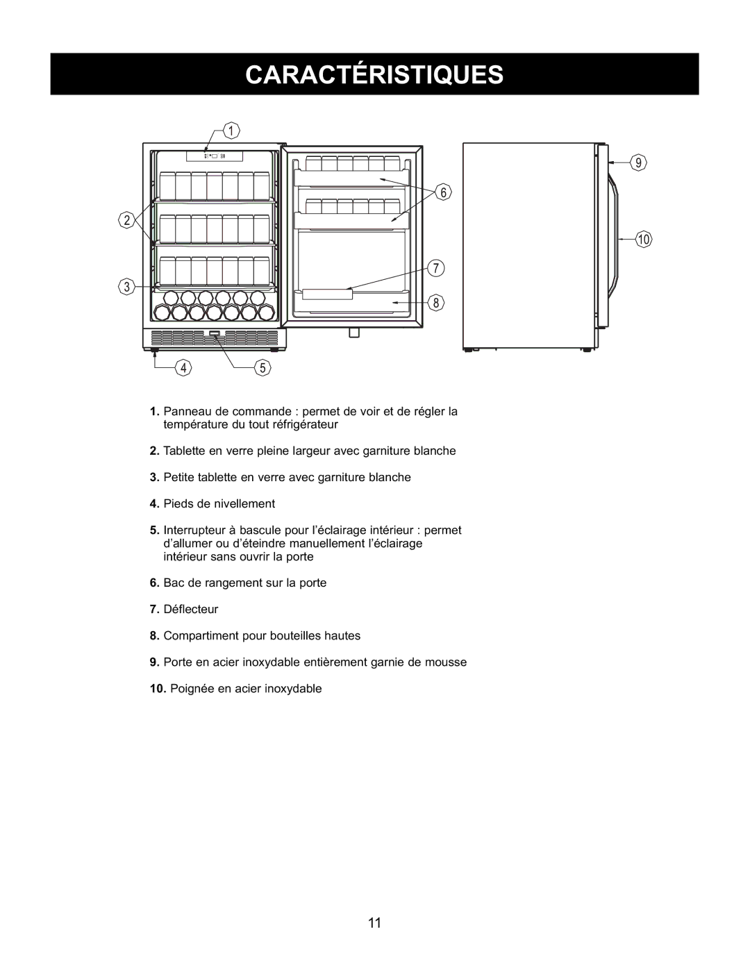 Danby DAR154BLSST manual Caractéristiques 