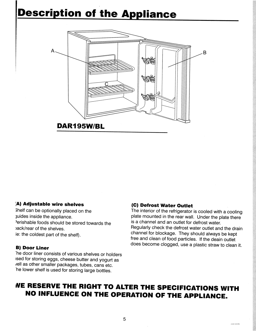 Danby DAR195W, DAR195BL manual 