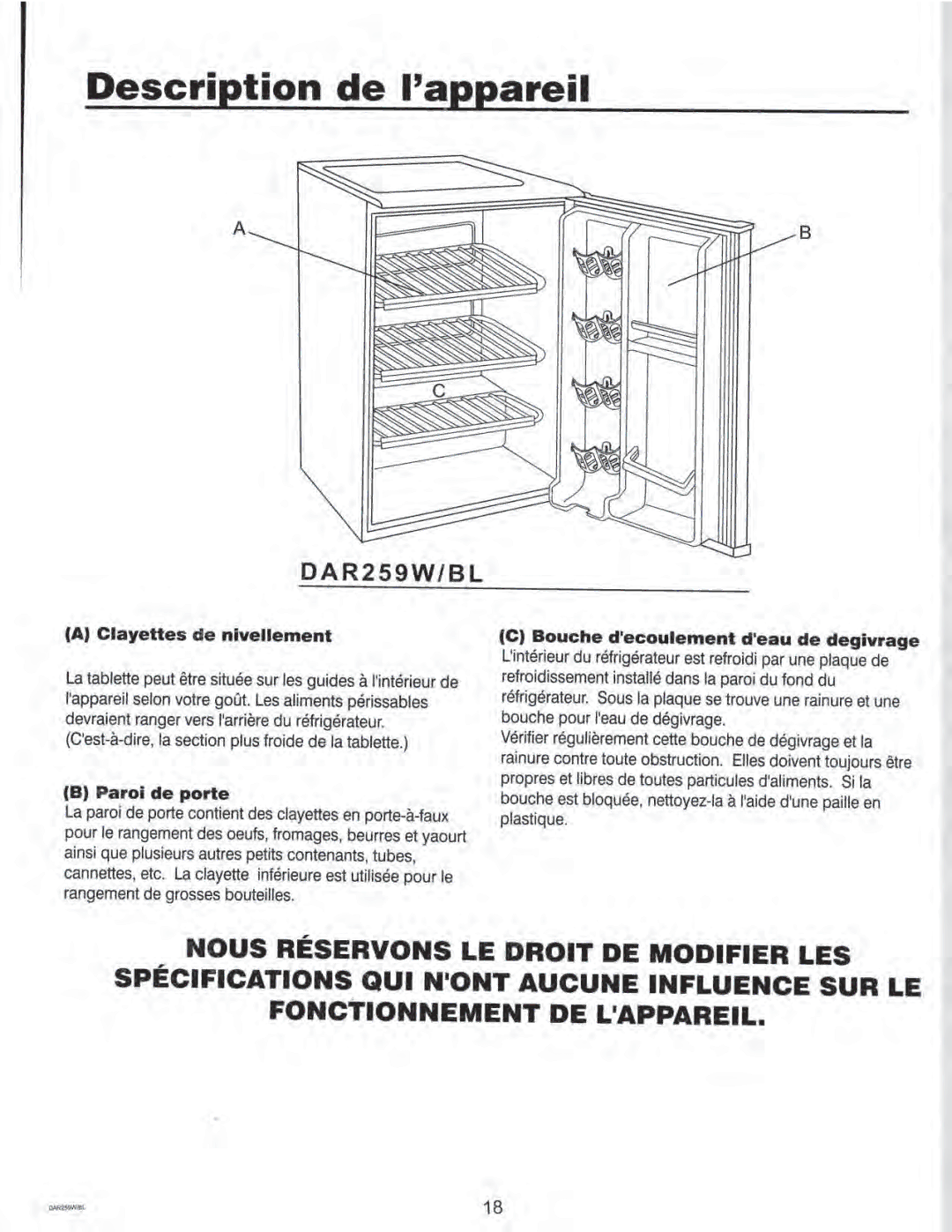 Danby DAR259W, DAR259BL manual 