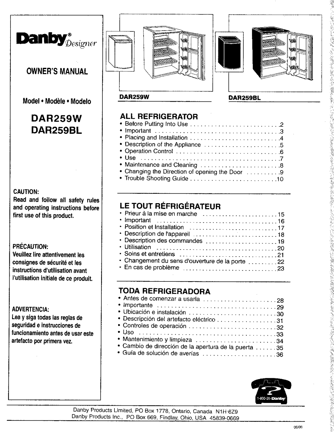 Danby DAR259W manual 