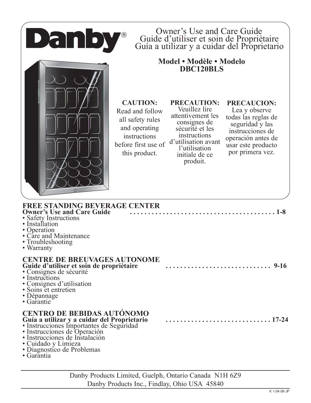 Danby DBC120BLS warranty Precaution Precaucion 