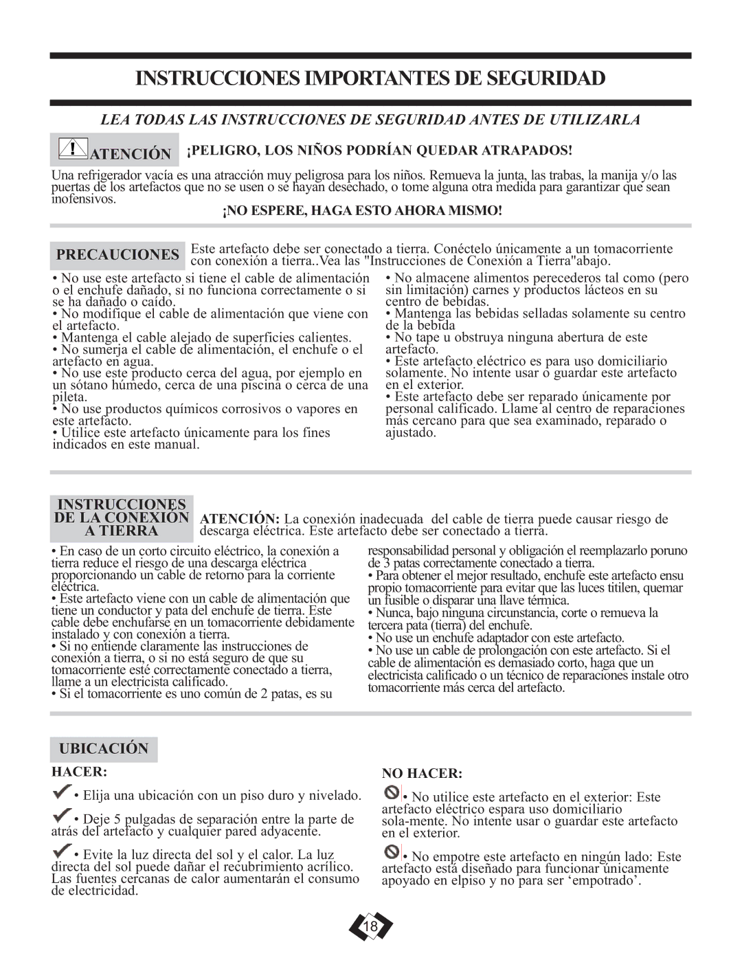 Danby DBC120BLS warranty Instrucciones Importantes DE Seguridad, Precauciones, Ubicación 