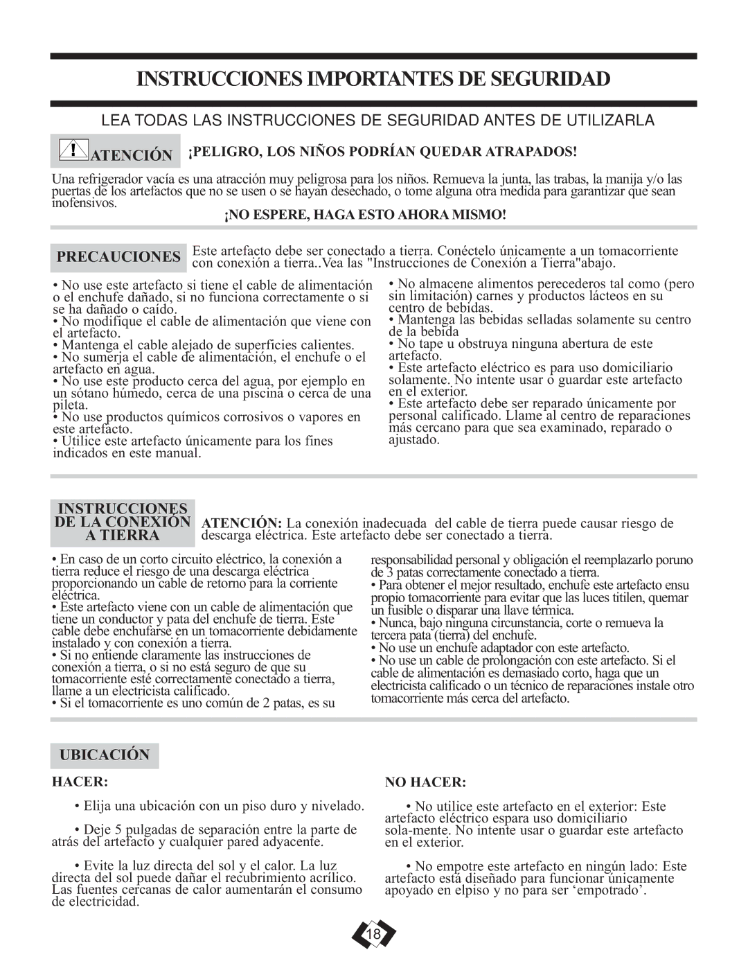 Danby DBC120BLS warranty Instrucciones Importantes DE Seguridad, Precauciones, Ubicación 