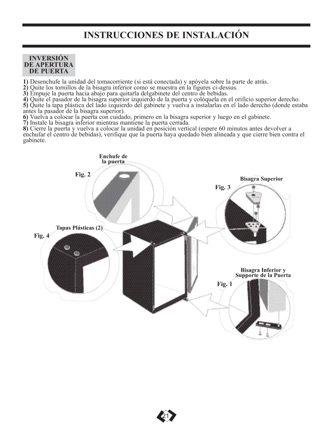 Danby DBC120BLS warranty Instrucciones DE Instalación, Inversión DE Apertura DE Puerta 