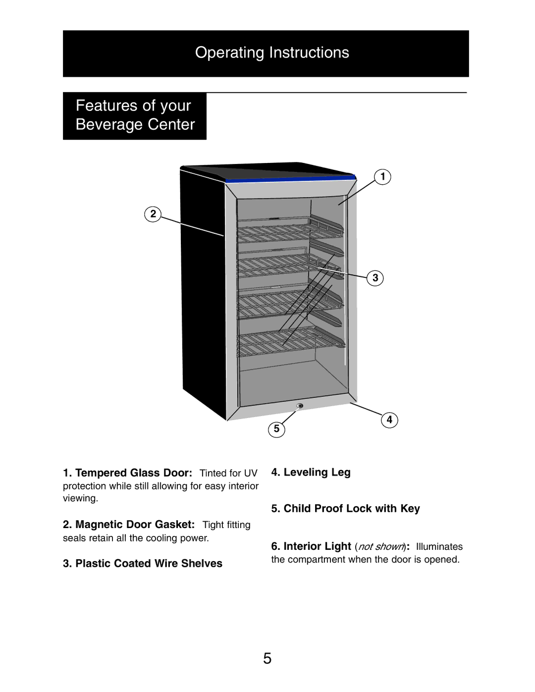 Danby DBC128BLS owner manual Operating Instructions Features of your Beverage Center 