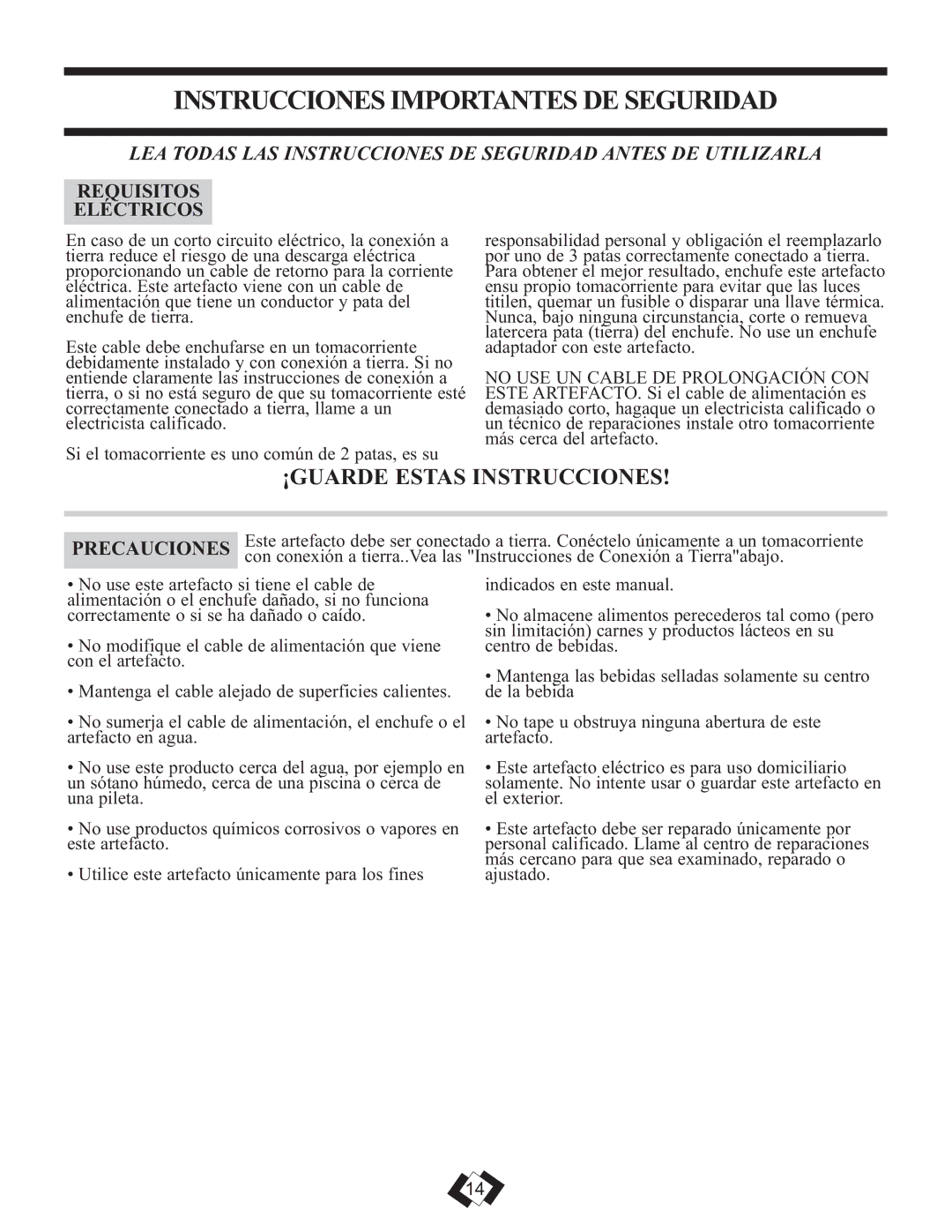 Danby DBC259BLP Instrucciones Importantes DE Seguridad, ¡GUARDE Estas Instrucciones, Requisitos Eléctricos, Precauciones 