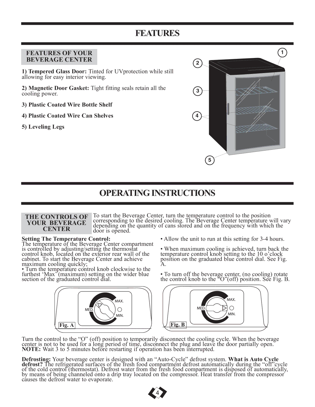 Danby DBC259BLP warranty Operating Instructions, Features of Your Beverage Center, Controls of Your Beverage Center 