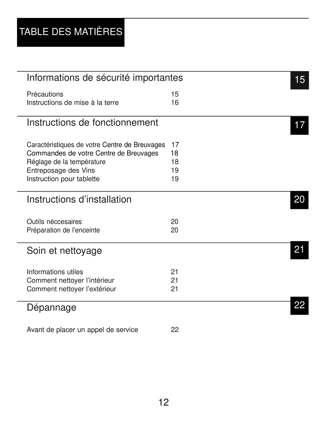 Danby DBC2760BLS manual Table DES Matières 