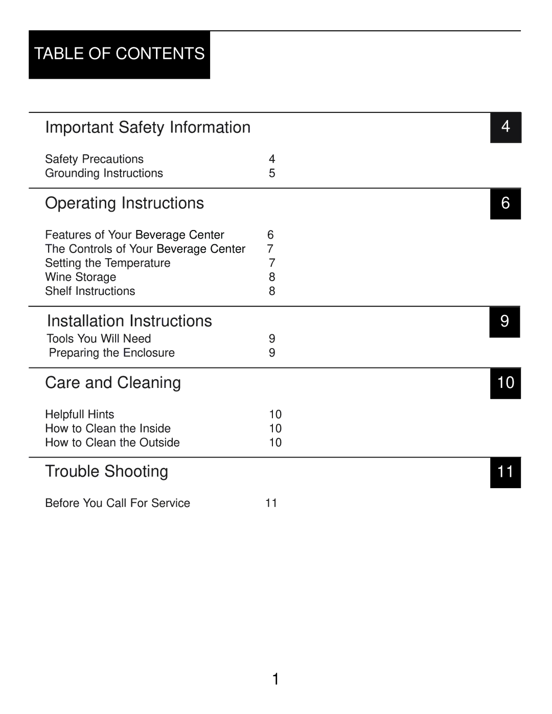 Danby DBC2760BLS manual Table of Contents 