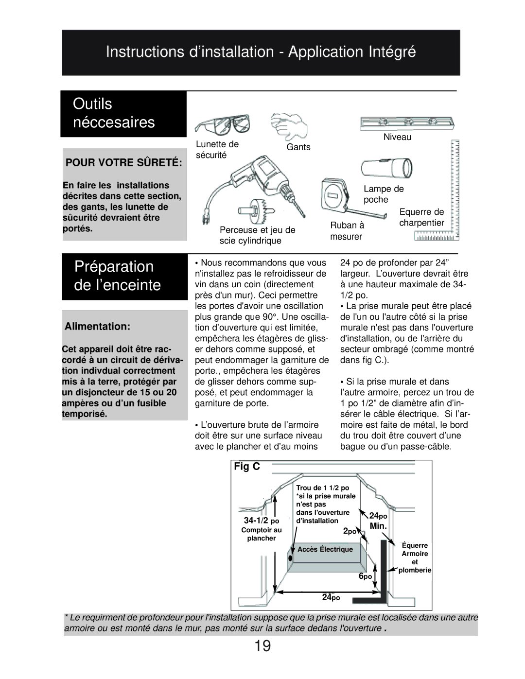 Danby DBC2760BLS manual Préparation de l’enceinte, Alimentation 