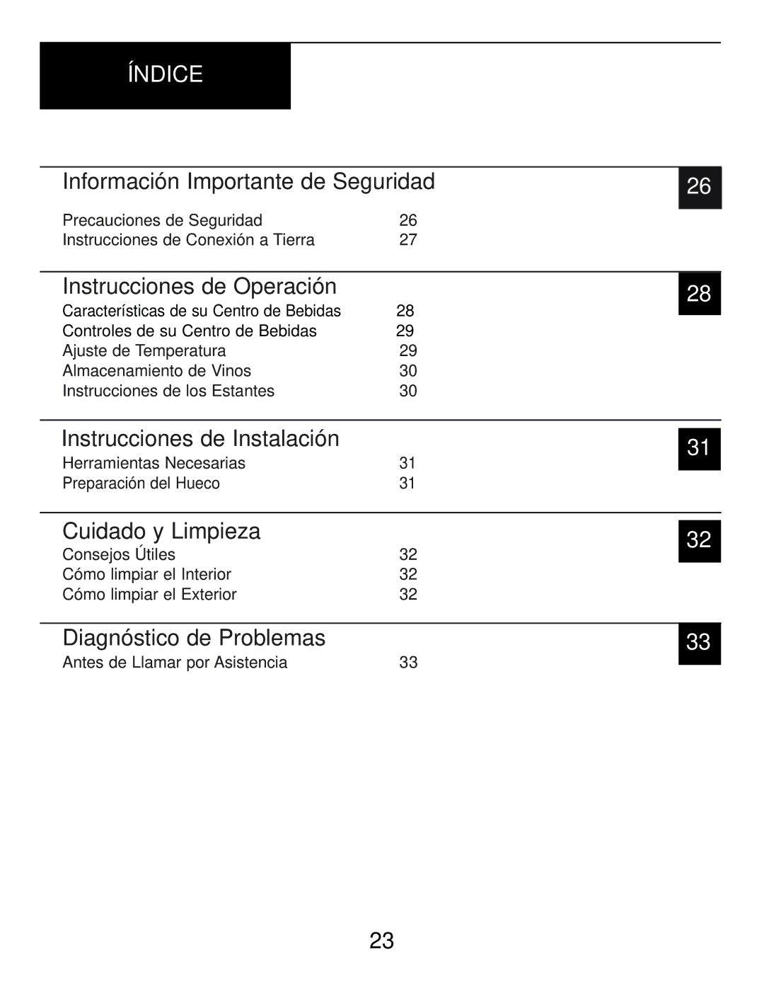 Danby DBC2760BLS manual Índice 