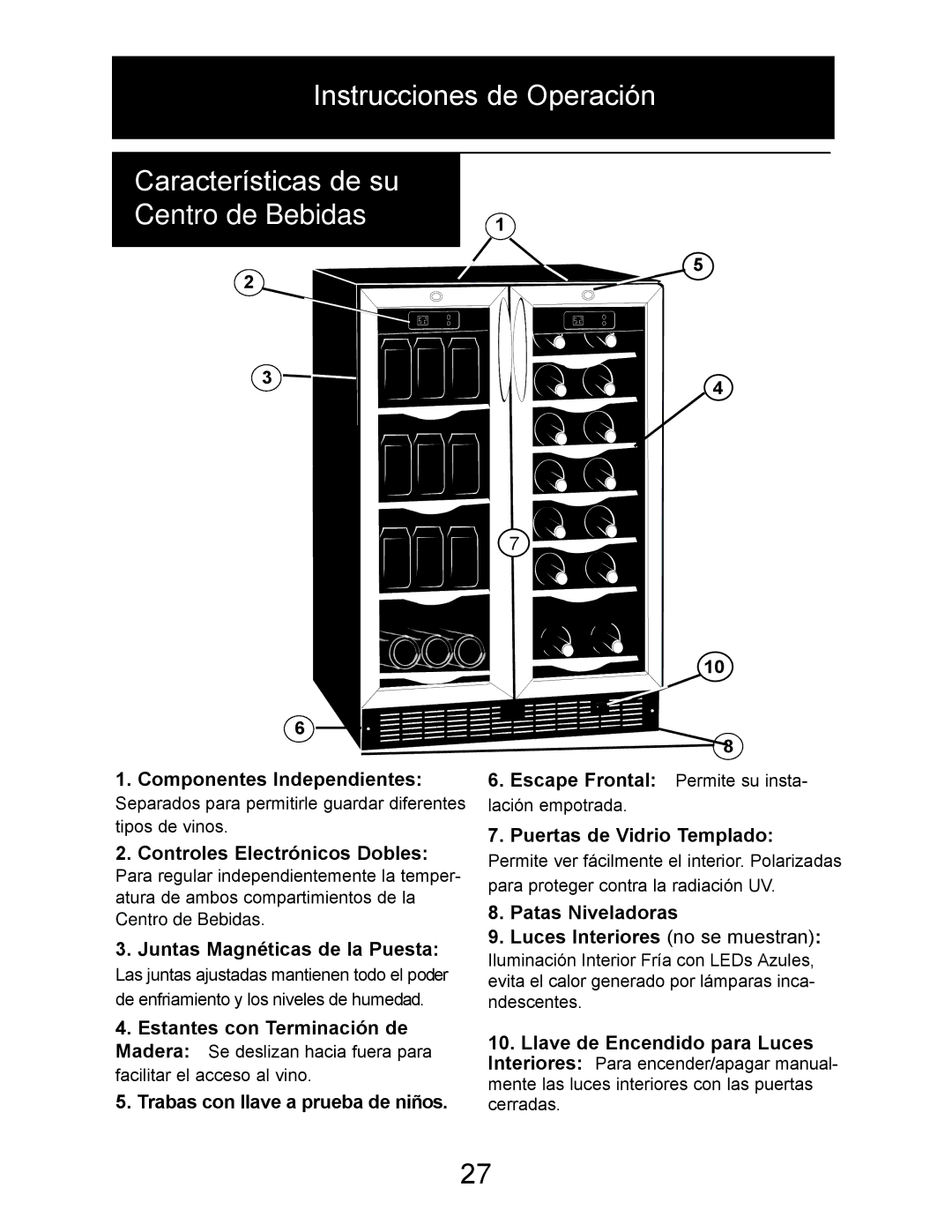 Danby DBC2760BLS manual Instrucciones de Operación 