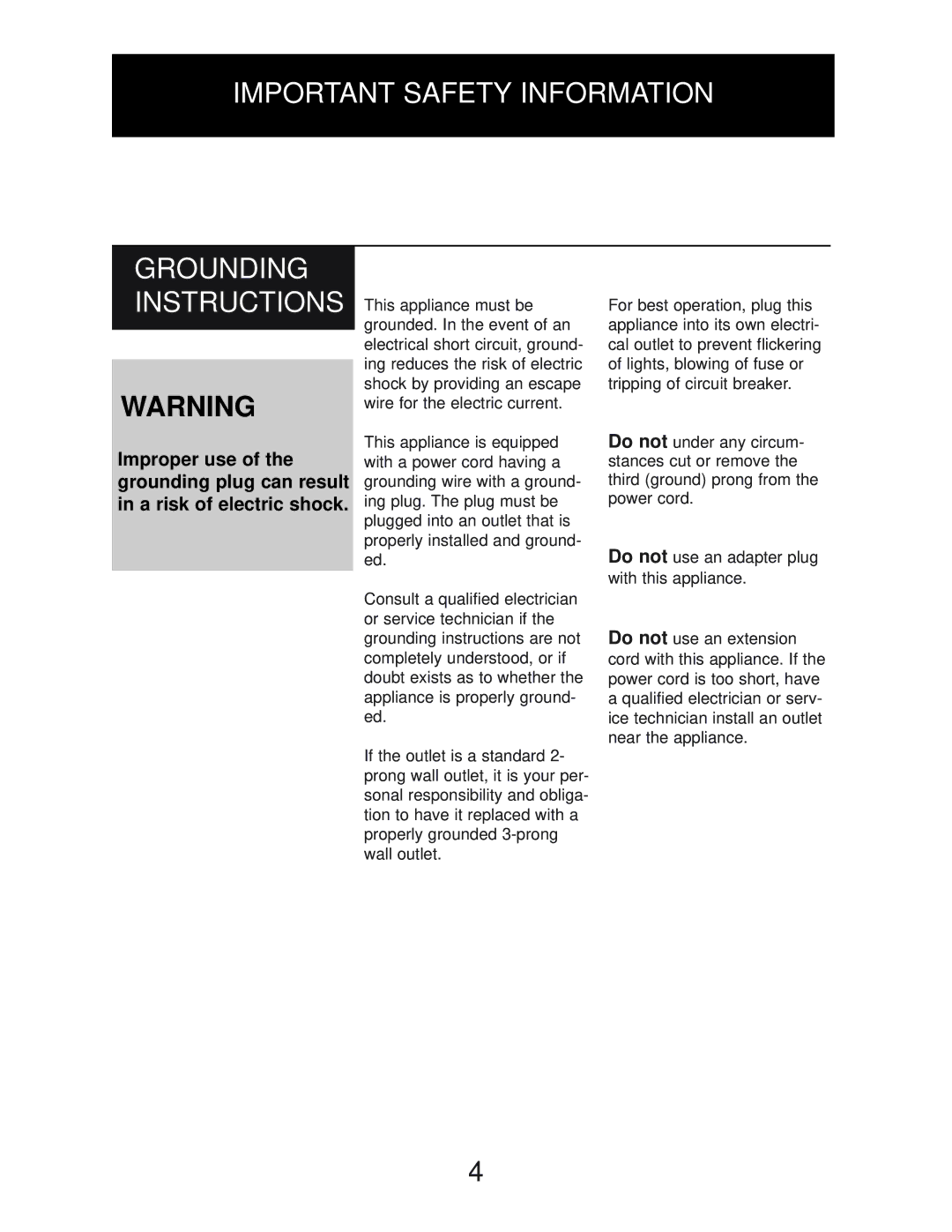 Danby DBC2760BLS manual Important Safety Information Grounding Instructions 