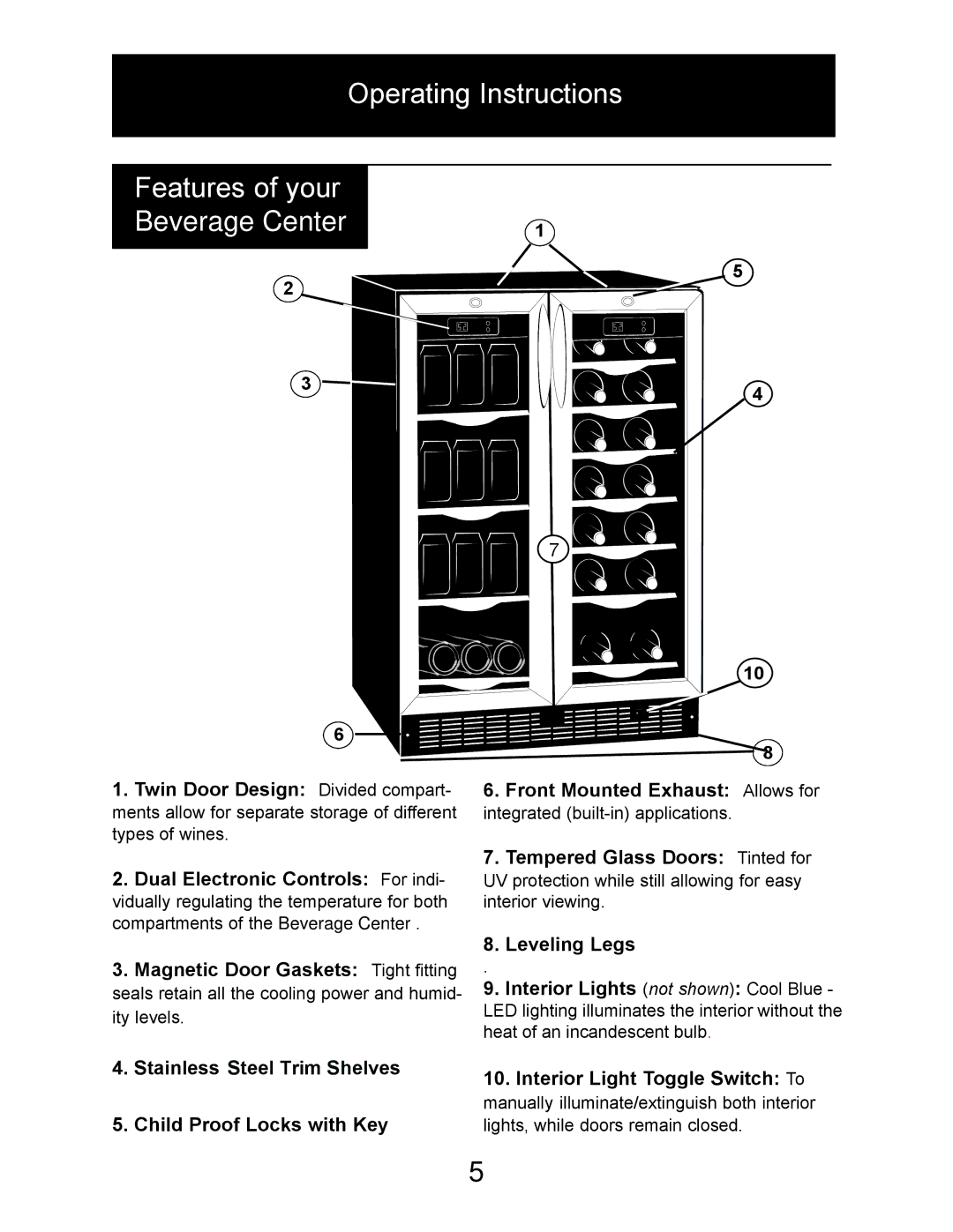 Danby DBC2760BLS manual Operating Instructions, Leveling Legs 