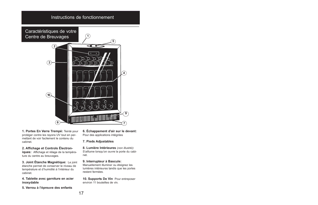 Danby DBC514BLS owner manual Instructions de fonctionnement Caractéristiques de votre, Portes En Verre Trempé Teinté pour 