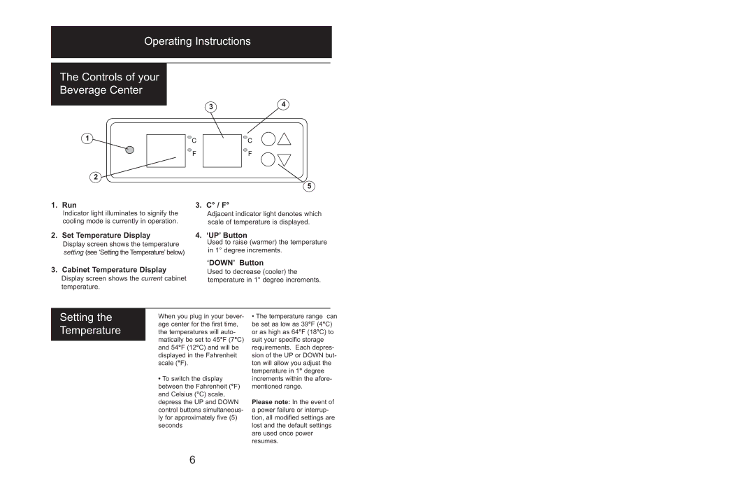 Danby DBC514BLS owner manual Réglage du température, ‘HAUT’ bouton de commande, ‘BAS’ bouton de commande 