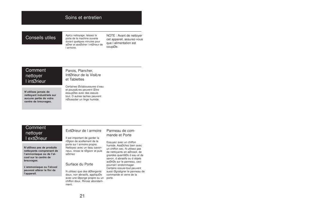 Danby DBC514BLS owner manual Soins et entretien Conseils utiles, Comment nettoyer l’intérieur, Comment nettoyer l’extérieur 