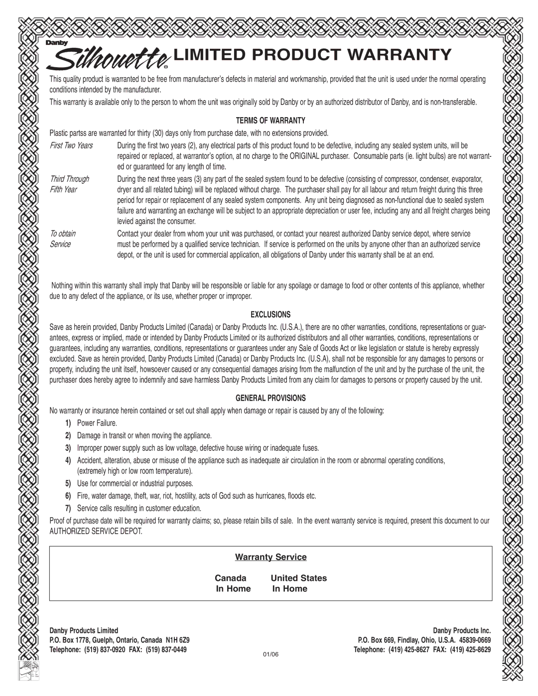 Danby DBC514BLS owner manual Limited Product Warranty 