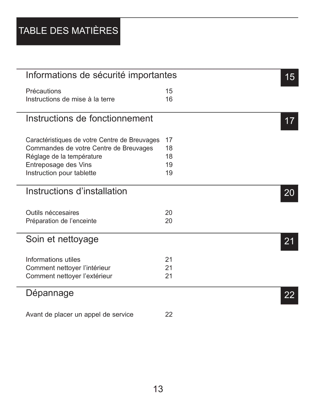 Danby DBC514BLS owner manual Table DES Matières 