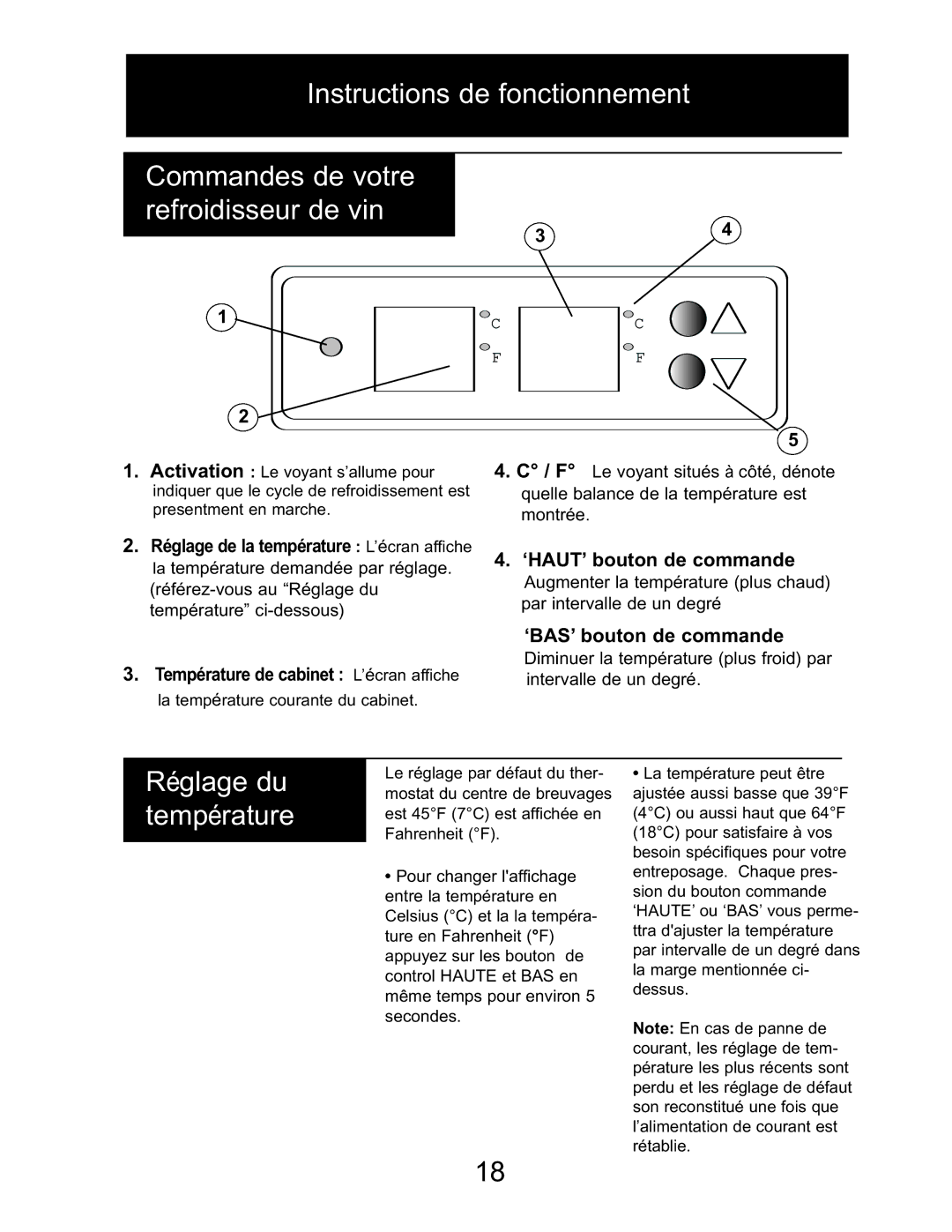 Danby DBC514BLS owner manual Réglage du température 