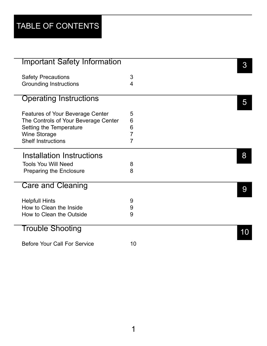 Danby DBC514BLS owner manual Table of Contents 