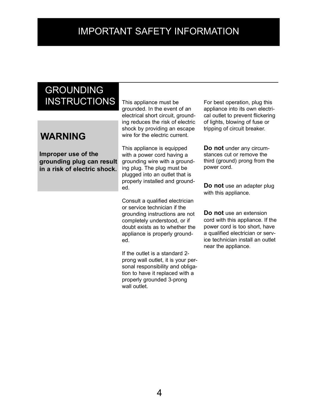 Danby DBC514BLS owner manual Important Safety Information Grounding Instructions 