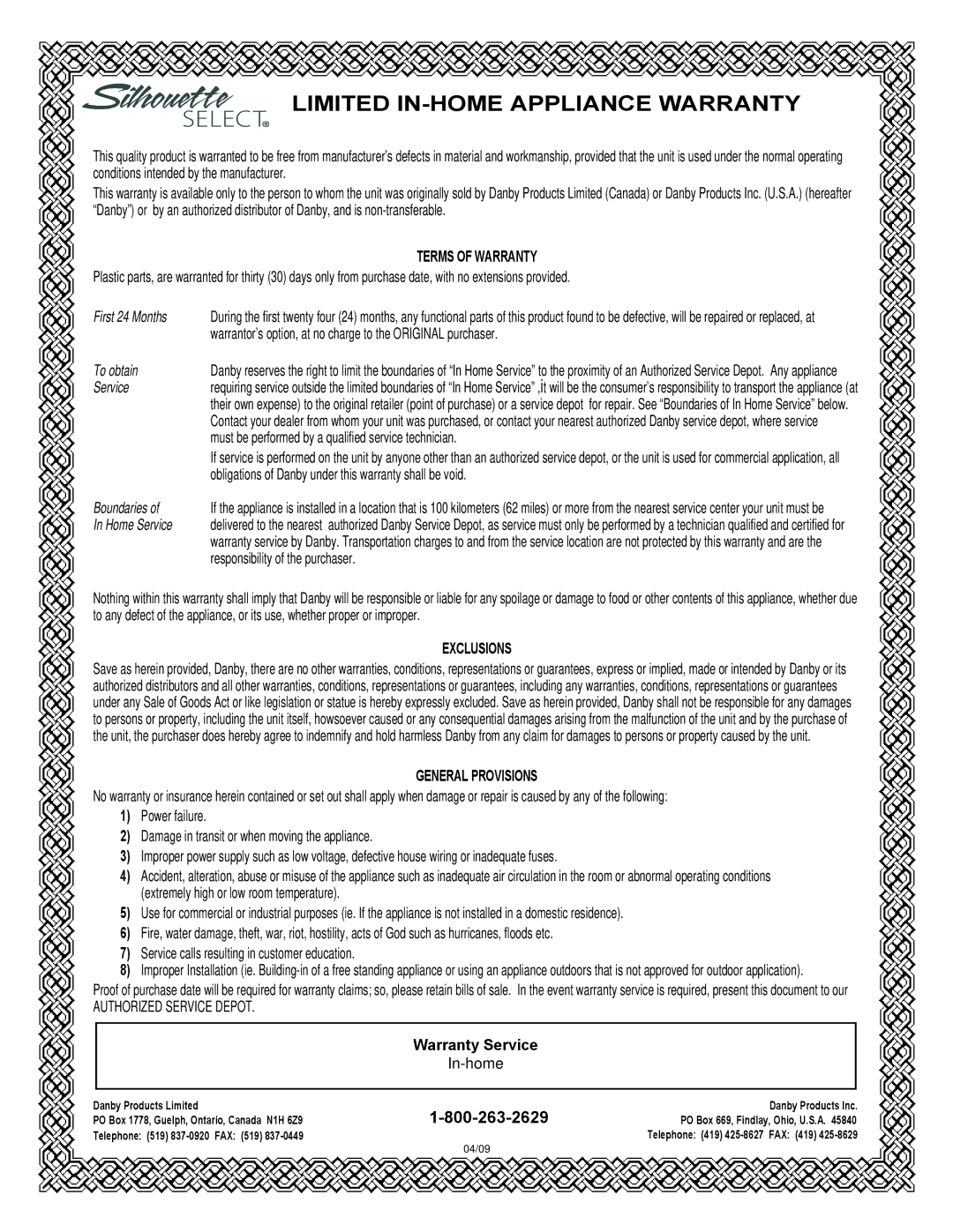 Danby DBC7070BLSST owner manual Limited IN-HOME Appliance Warranty 