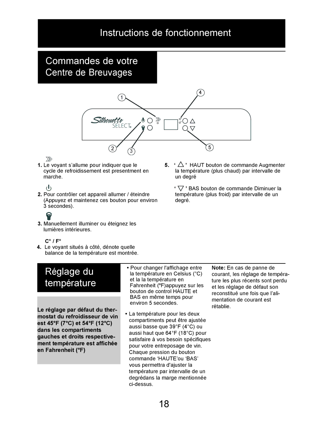 Danby DBC7070BLSST owner manual Réglage du température 