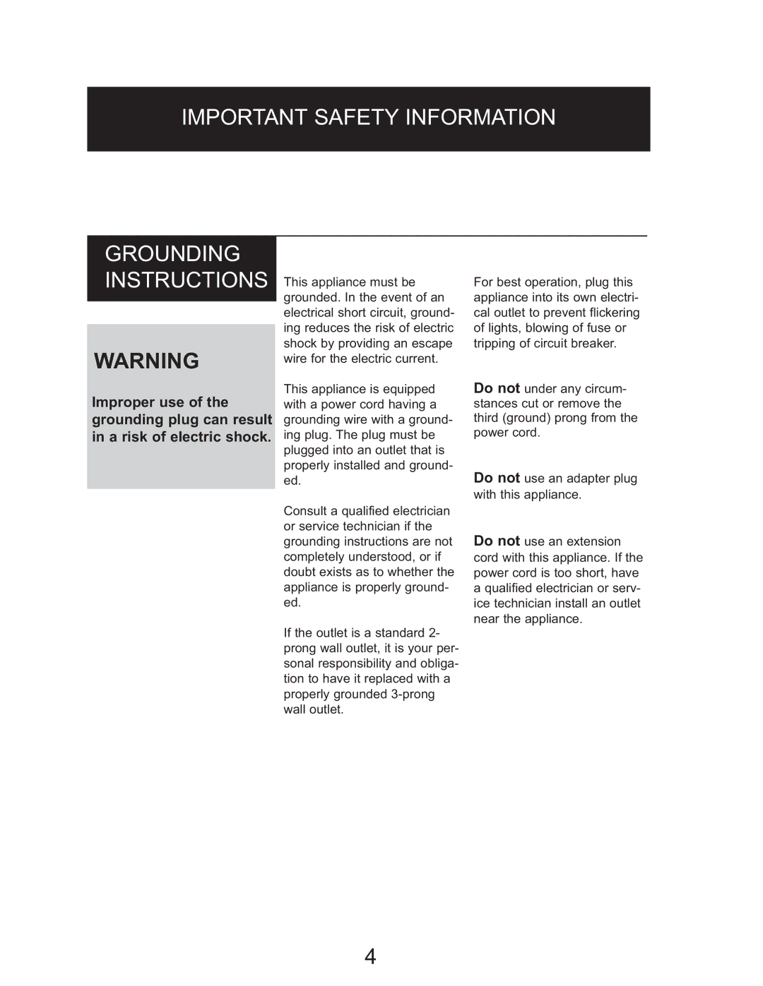 Danby DBC7070BLSST owner manual Important Safety Information Grounding Instructions 