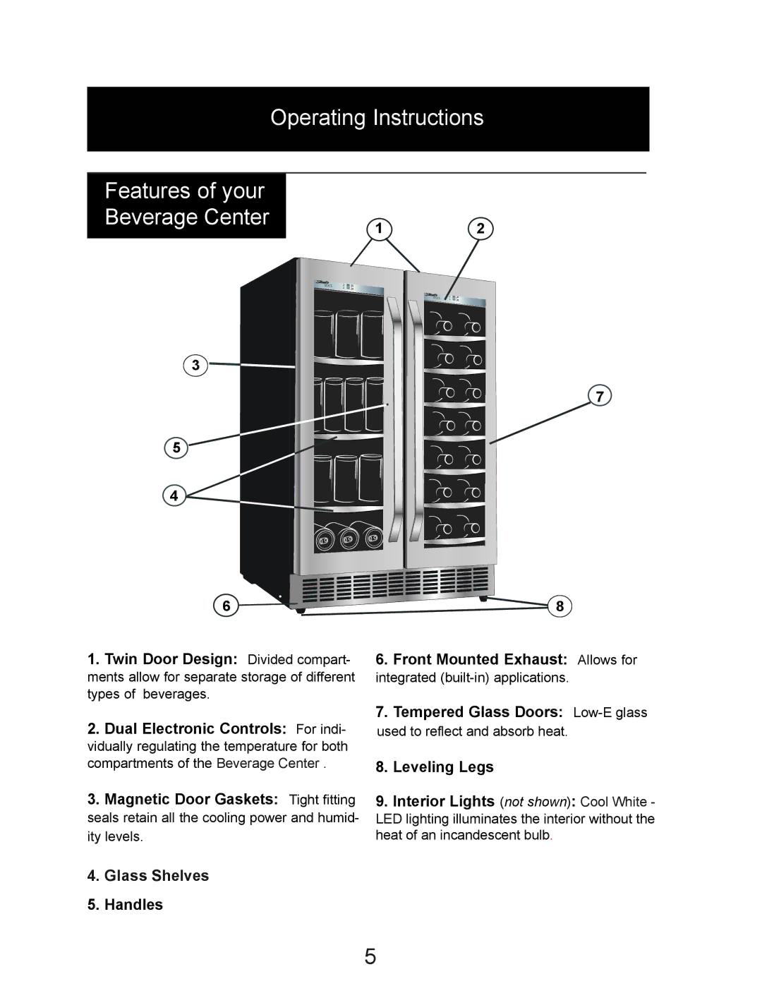 Danby DBC7070BLSST Operating Instructions, Front Mounted Exhaust Allows for, Tempered Glass Doors Low-E glass, Handles 