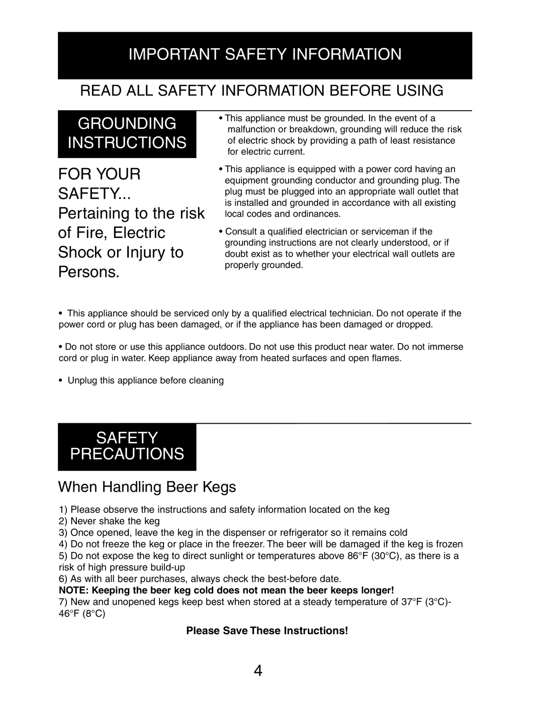 Danby DBD5L owner manual Important Safety Information, Grounding Instructions, Safety Precautions 