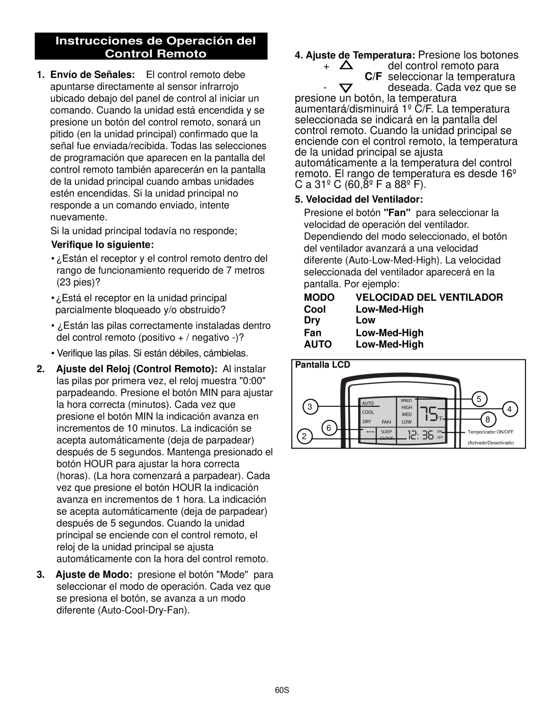 Danby DCAP 12030 Instrucciones de Operación del Control Remoto, del control remoto para, C/F seleccionar la temperatura 