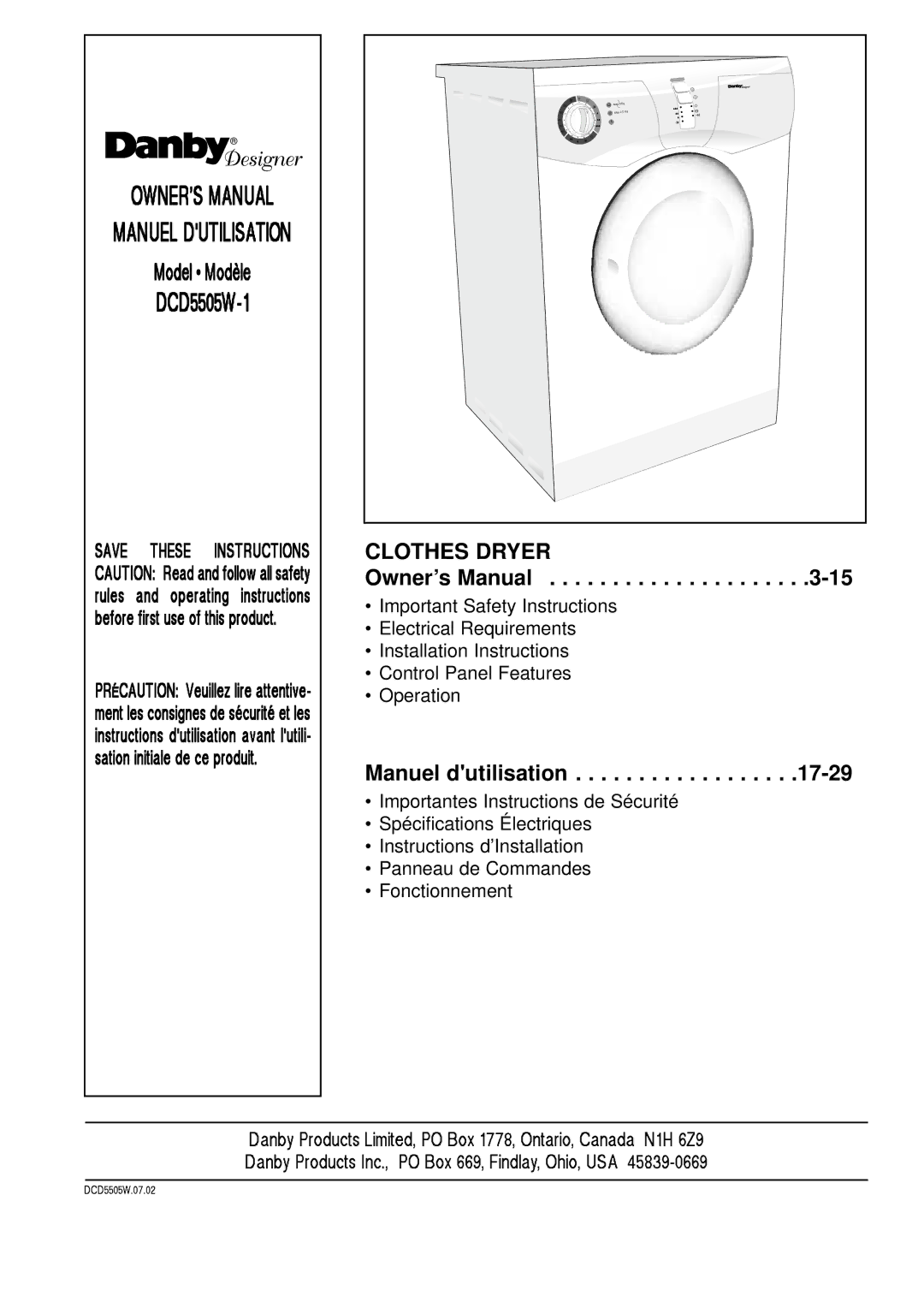 Danby DCD5505W-1 manuel dutilisation Dryer 