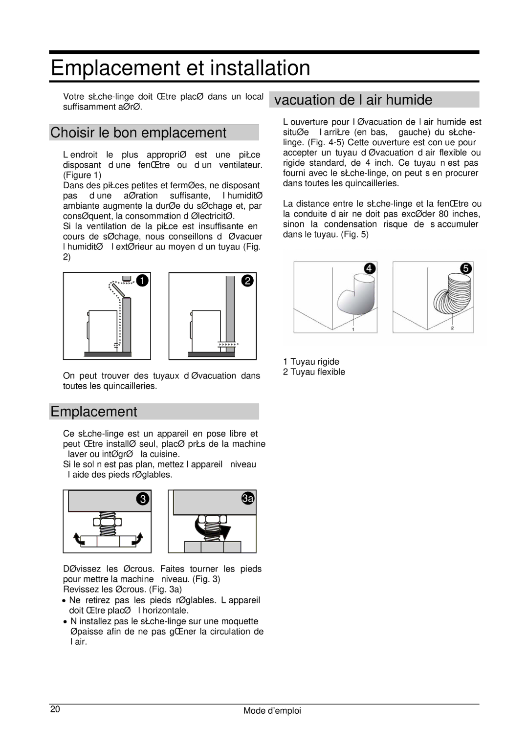 Danby DCD5505W-1 manuel dutilisation Emplacement et installation, Choisir le bon emplacement, Évacuation de l’air humide 